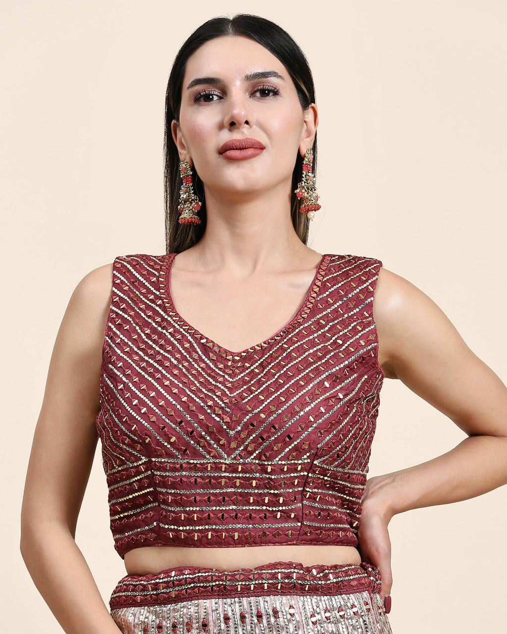 Maroon Organza Mirror With Coding Work Lehenga Choli with Dupatta - Tanya | Grocsy