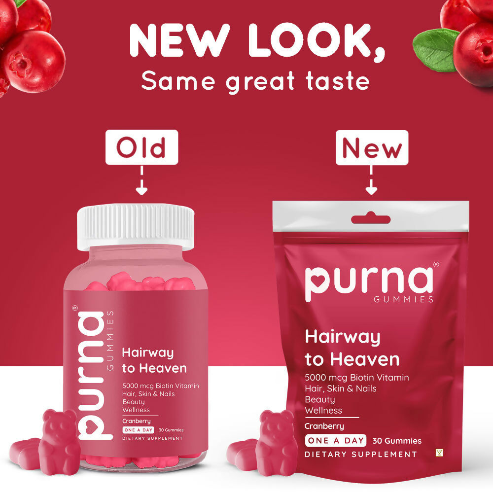 Purna Gummies Biotin Cranberry Flavour Gummies with Vitamin B 12 for Stronger Hair and Nails | Grocsy