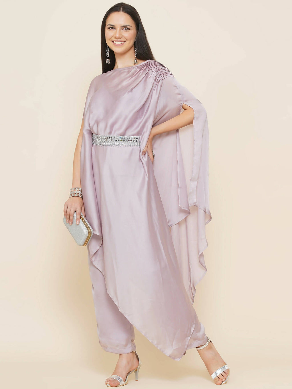 Women Republic Lavender Georgette Assymetical Kurta With Palazzo | Grocsy