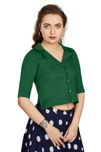 Aastha Fashion Women's Women's Bottle Green Art Silk Button Readymade Blouse | Grocsy