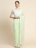 Vamsee Banno Lehriya Yellow Organza Saree | Grocsy