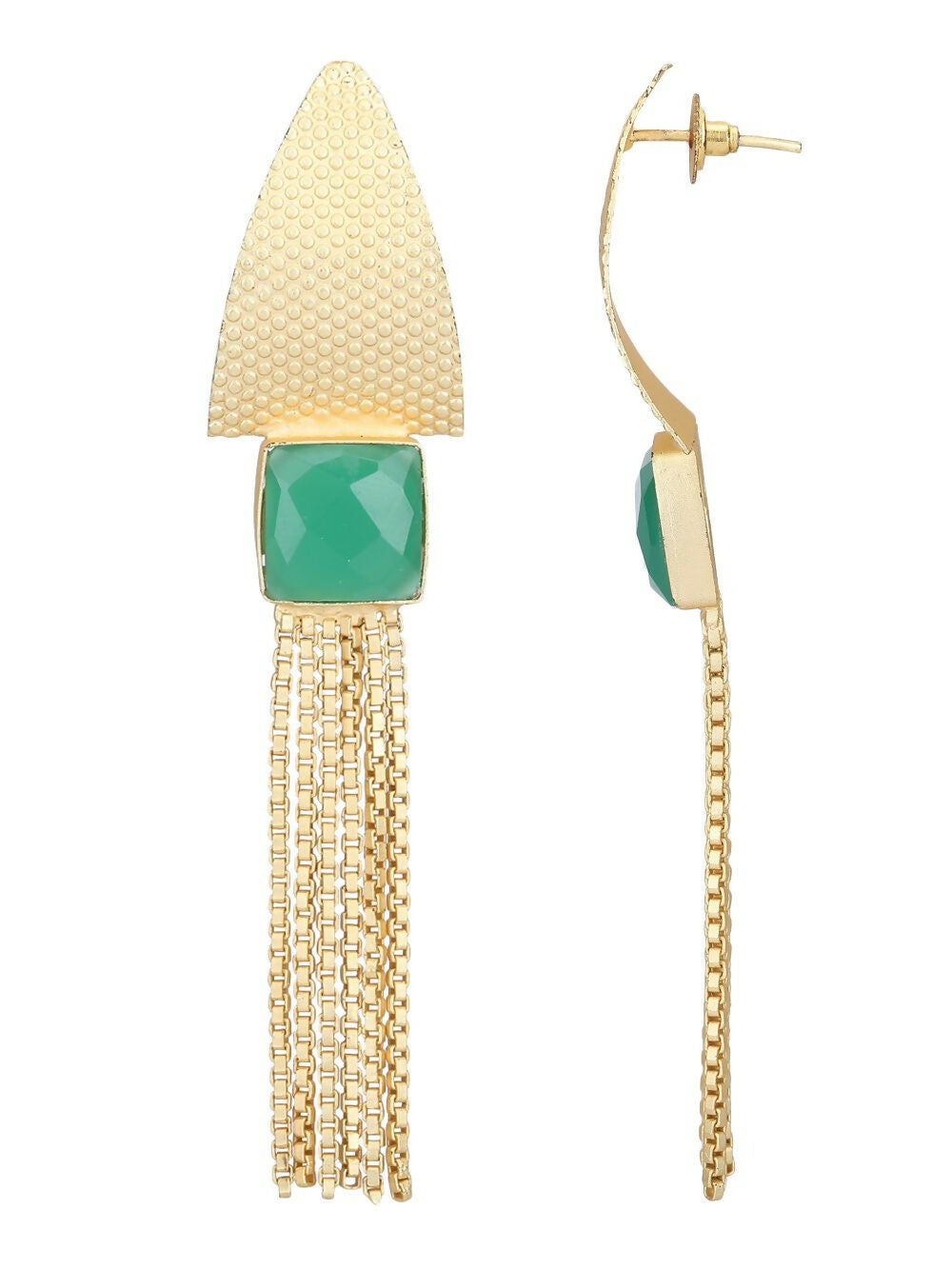 Joban Fashion Women Handcrafted Green Stone Matte Gold Earrings | Grocsy