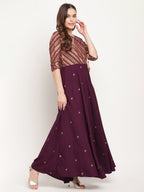 Ahalyaa Women Crepe Wine Colour Glitter Print Kurta | Grocsy