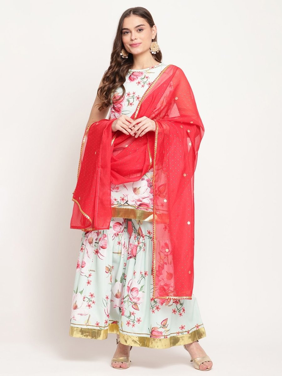 Ahalyaa Women's Mint Green Crepe Digital Floral Print Kurta Sharara Set with Dupatta | Grocsy