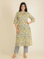 Aramya Straight Soft Cotton Floral Print Women's Kurta - Grey | Grocsy