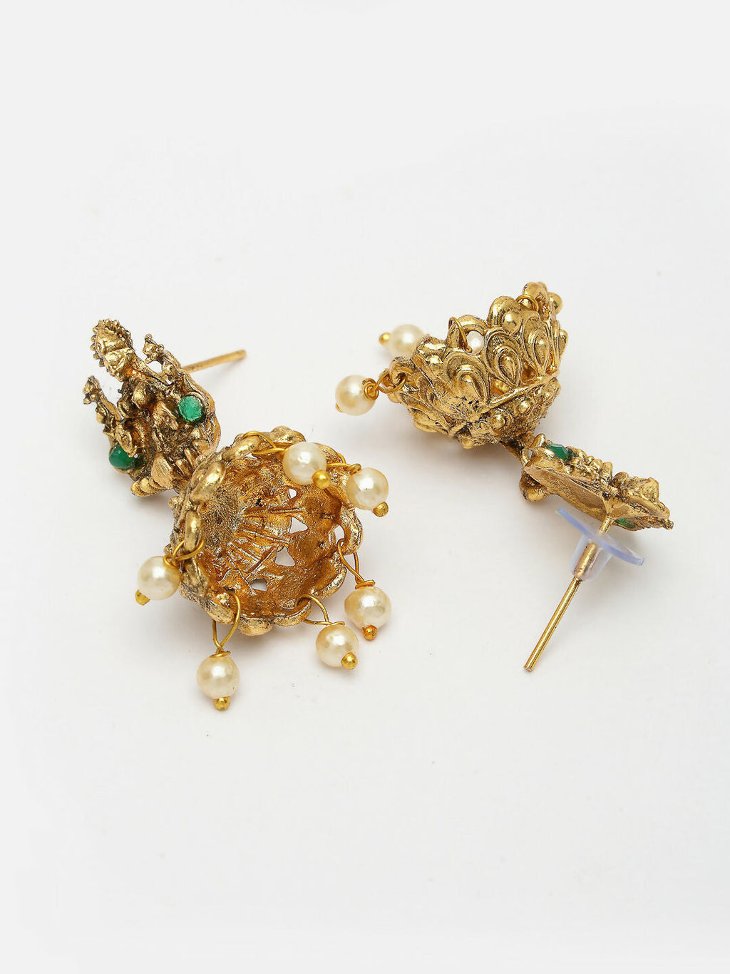 NVR Women's Set of 2 Gold-Polished Stone Studded Lakshmi Design Temple Jewellery Set | Grocsy