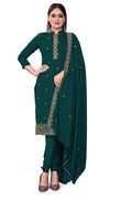 Teal Silk Embroidered with Sequins work Unstitched Dress Material - Tanvi | Grocsy
