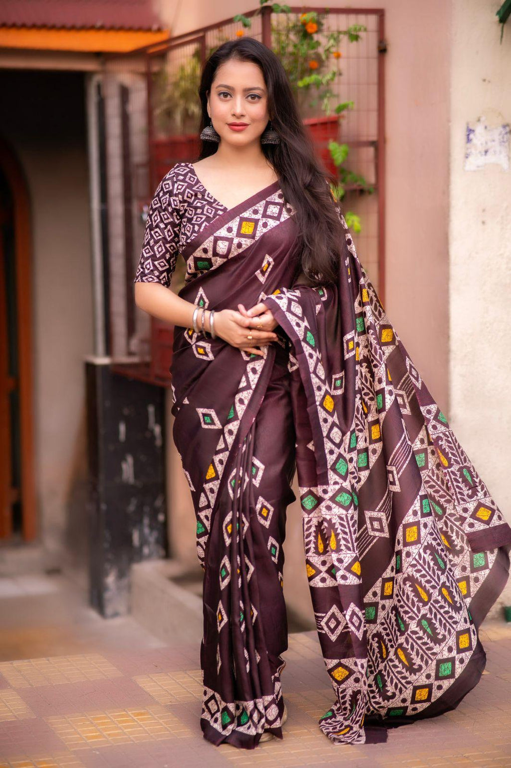 Maroon Silk Blend Ethnic Motifs Saree with Unstitched Blouse - A2M | Grocsy