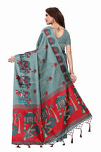 Vamika Sea Green Kalamkari With Jhalar Khadi Silk Saree | Grocsy