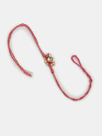 NVR Women & Men Set of 2 Pink Lotus Shape Kundan-Studded & Beaded Wraparound Rakhi Set With Roli Chawal & Chocolate | Grocsy
