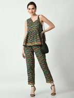 Myshka Women's Green One Shoulder Top With Trousers | Grocsy