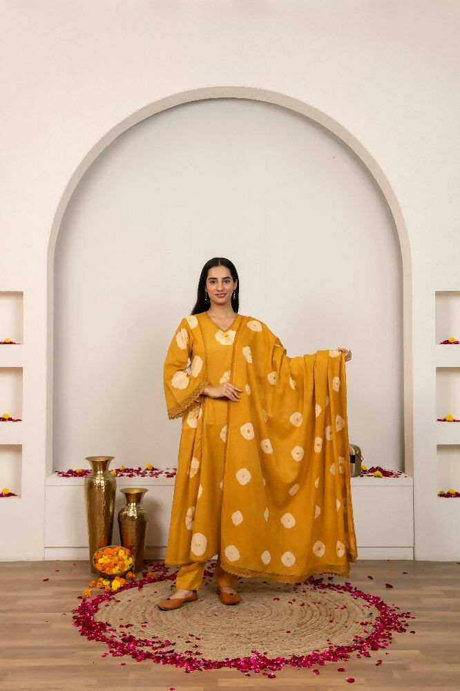 Joban Fashion Mustard Yellow Tie & Dye Cotton Suit Set | Grocsy