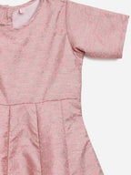 Ahalyaa Pink Poly Silk Gold Print Girl's Kids Dress For Girls | Grocsy