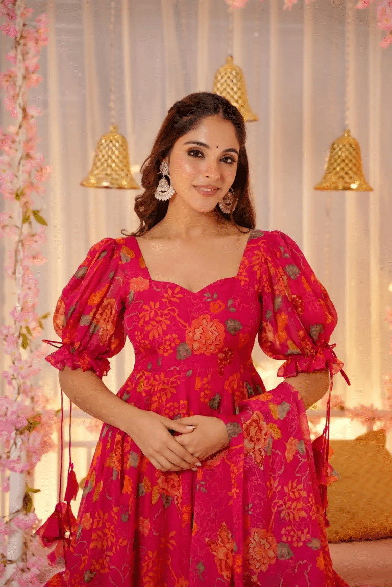 Aayaa Designer Printed Tebby Silk Suit - Multi Color | Grocsy