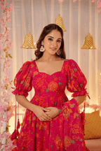 Aayaa Designer Printed Tebby Silk Suit - Multi Color | Grocsy