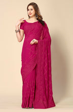Pink Georgette Embroidered and Stone Work Saree with Unstitched Blouse Piece - Roozal | Grocsy
