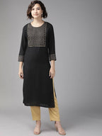 Yufta Women Black Yoke Design Kurta with Palazzo | Grocsy