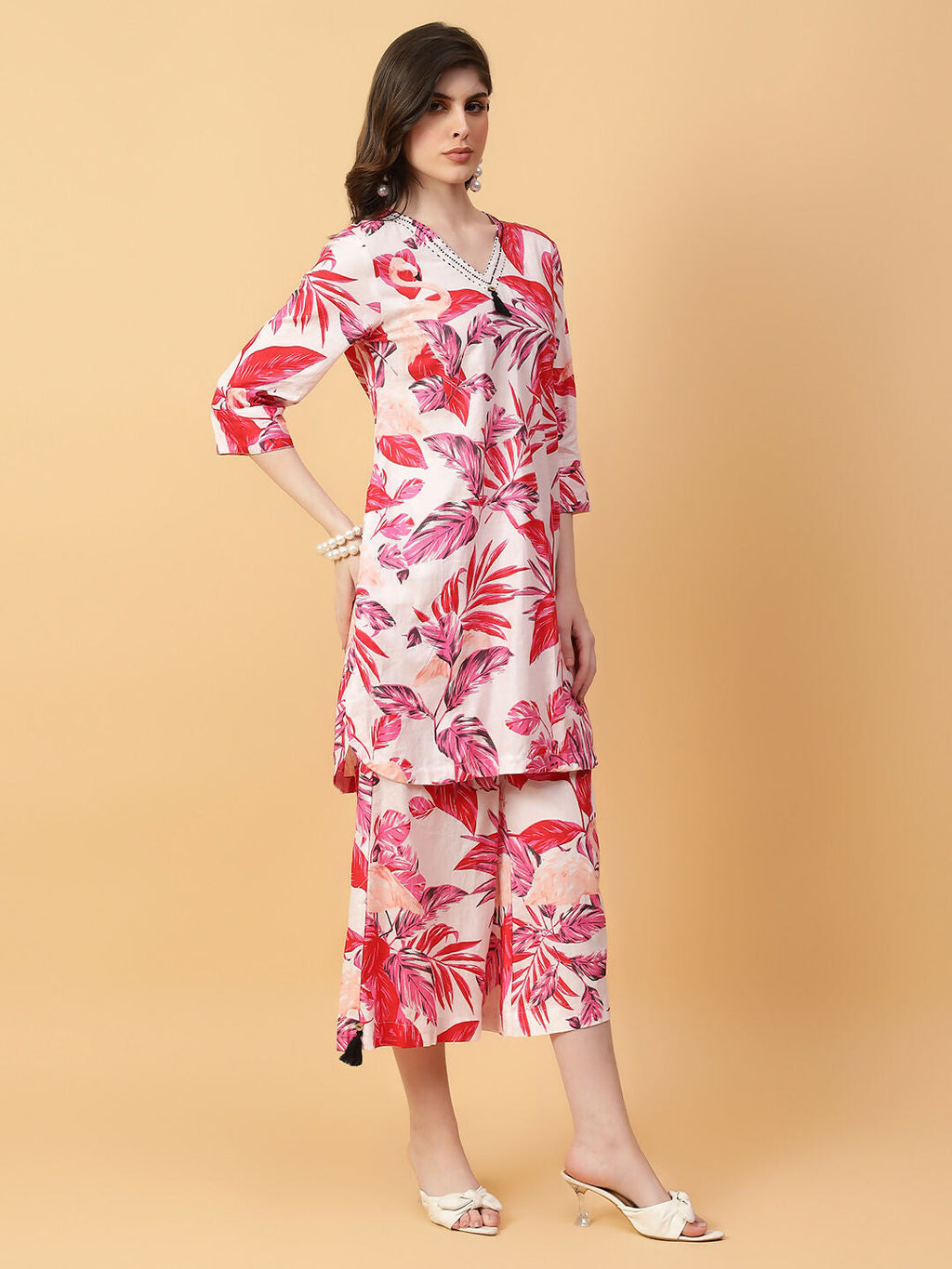Joban Fashion Red Cotton Printed & Hand Work Co-ord Set | Grocsy