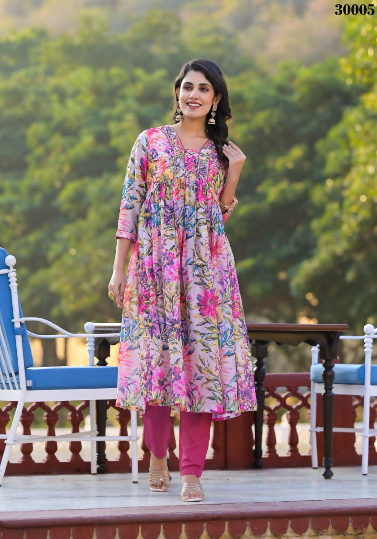 Designer Stylish Pink Slim Georgette Stitched Suit With Dupatta - Kiyara | Grocsy