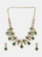 Ruby Raang Green Stone Kundan Work Necklace And Matching Earrings | Grocsy