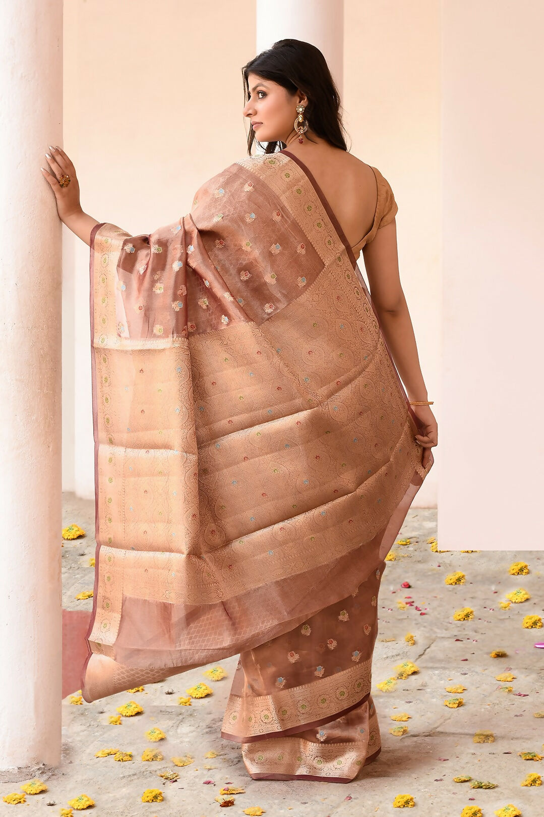 Joban Fashion Copper Pure Banarasi Tissue Saree | Grocsy