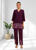 Joban Fashion Wine Silk Embroidered Readymade Cord Set | Grocsy