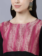 Myshka Women Black Peach-Coloured Colourblocked Cotton Anarkali Kurta | Grocsy