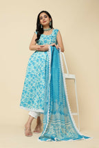 Designer Stylish Skyblue Cotton Blend Stitched Suit With Dupatta - Tanisha | Grocsy