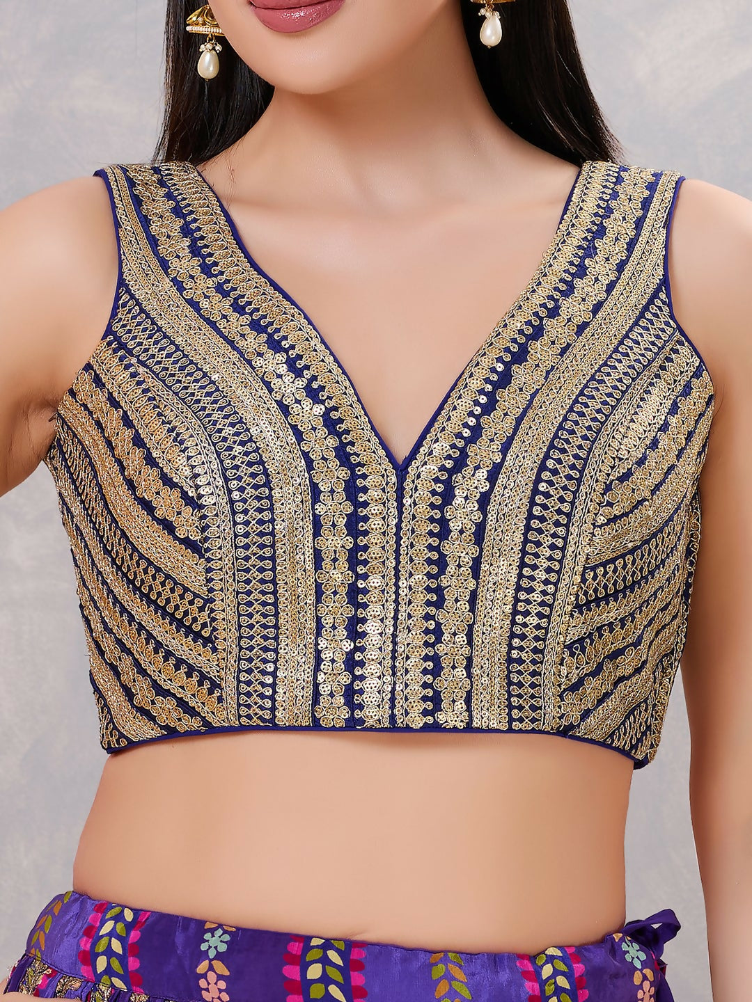 Joban Fashion Women Sequin Navy-Blue Stitched Blouse | Grocsy