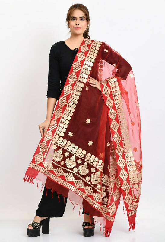 Mominos Fashion Moeza Women Organza Gotta Patti Bridal Dupatta Red Dupatta | Grocsy
