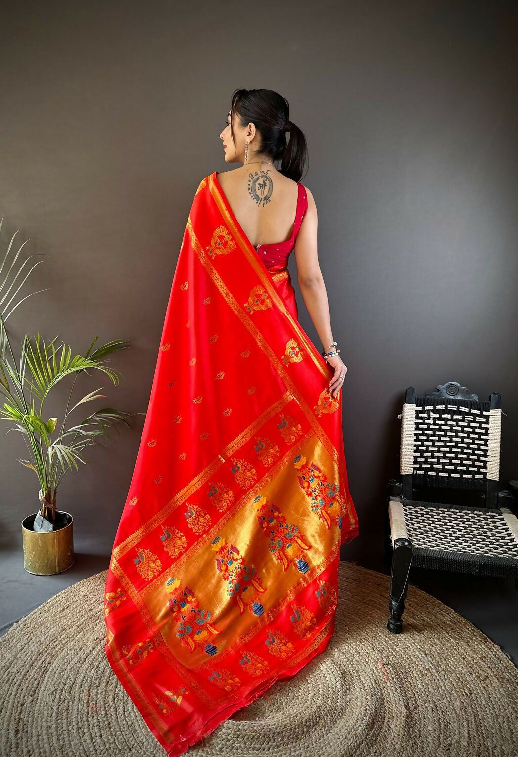 Joban Fashion Red Meenakari Weaving Paithani Sarees | Grocsy