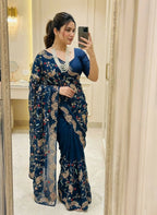 Teeya Creation Womens New Trendy Party Wear Wedding Collection Silk Saree-Blue | Grocsy