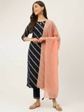 FIORRA Women's Navy Blue Poly Crepe Straight Kurta Pant With Dupatta | Grocsy