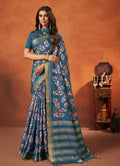Blue Rangkat and Crepe Silk Floral Saree With Unstitched Blouse Piece - Mohmanthan Royal Saachi | Grocsy