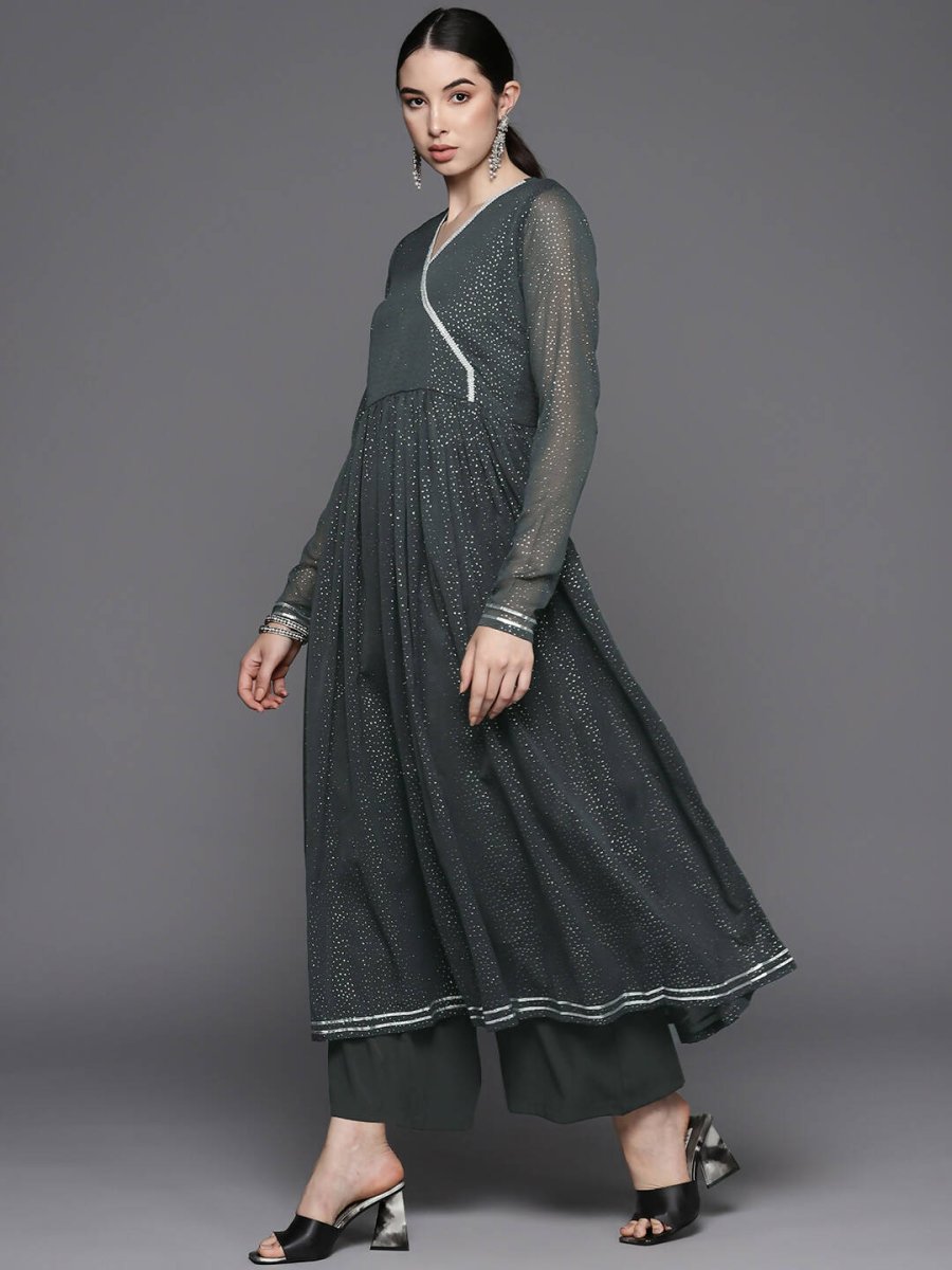 Ahalyaa Womens Kurta Set - Grey | Grocsy