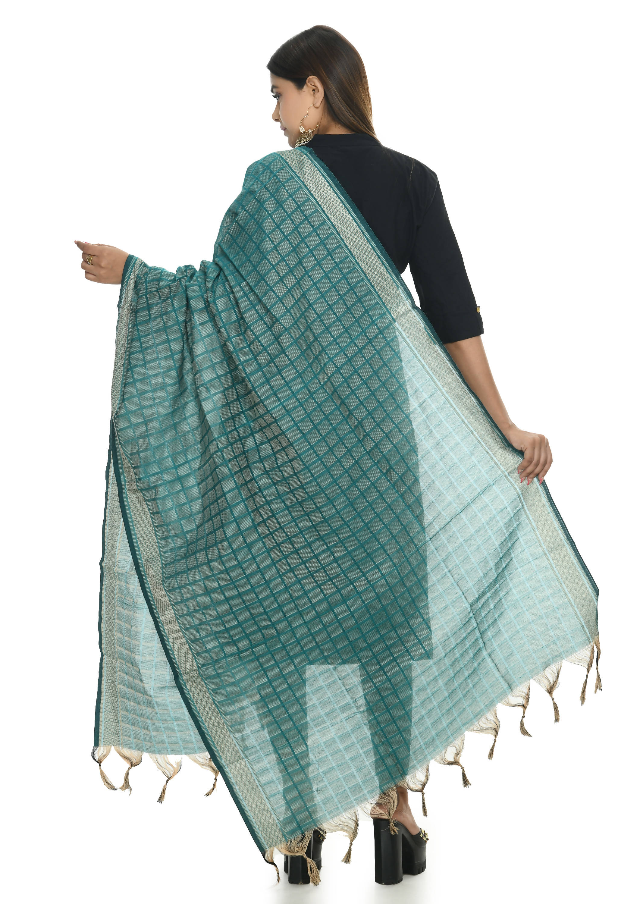 Mominos Fashion Moeza Handloom Cotton Aqua Blue Dupatta | Grocsy