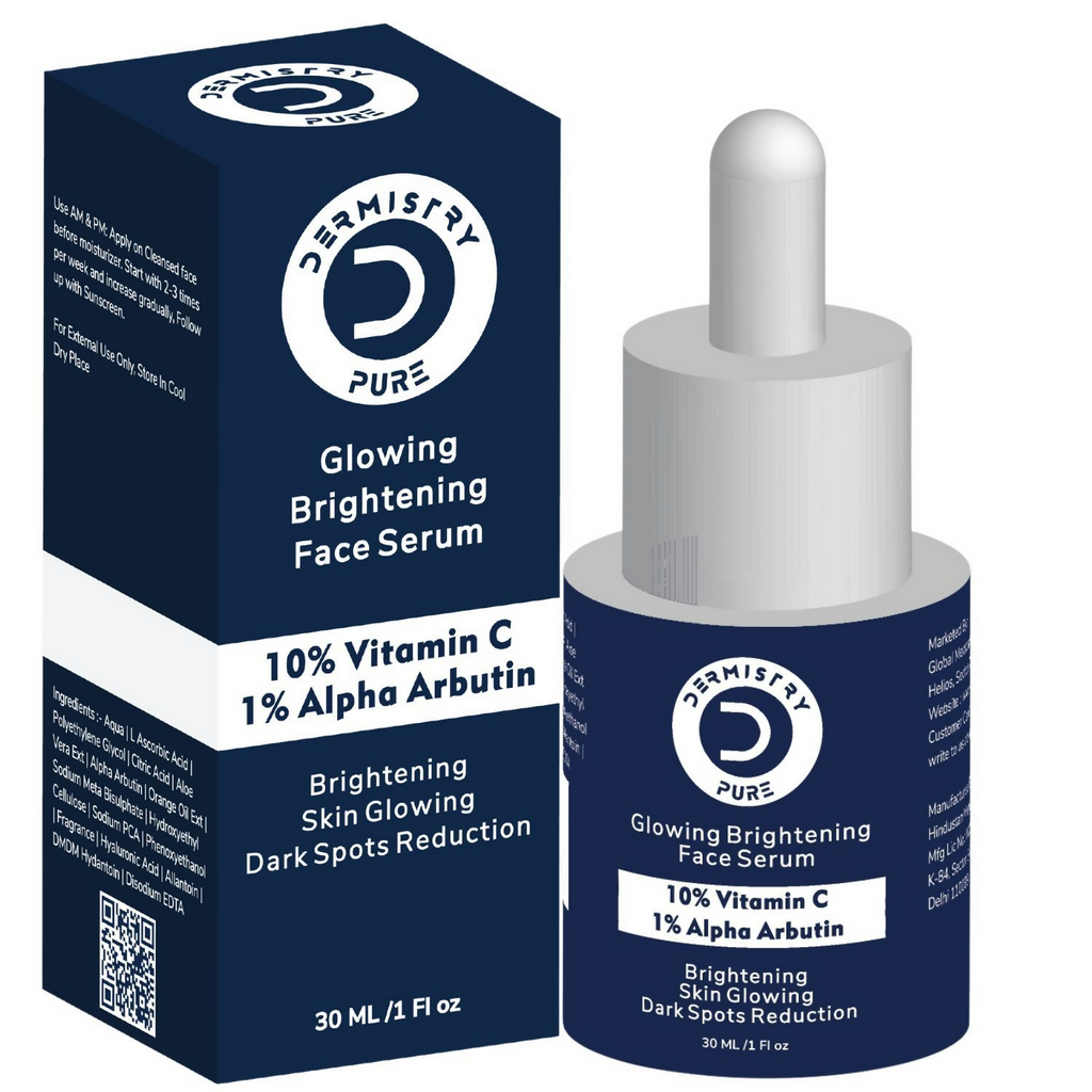 Dermistry 10% Vitamin C 1% Alpha Arbutin Dull Skin Brightening Lightening Fairness Glow Face Serum | Grocsy