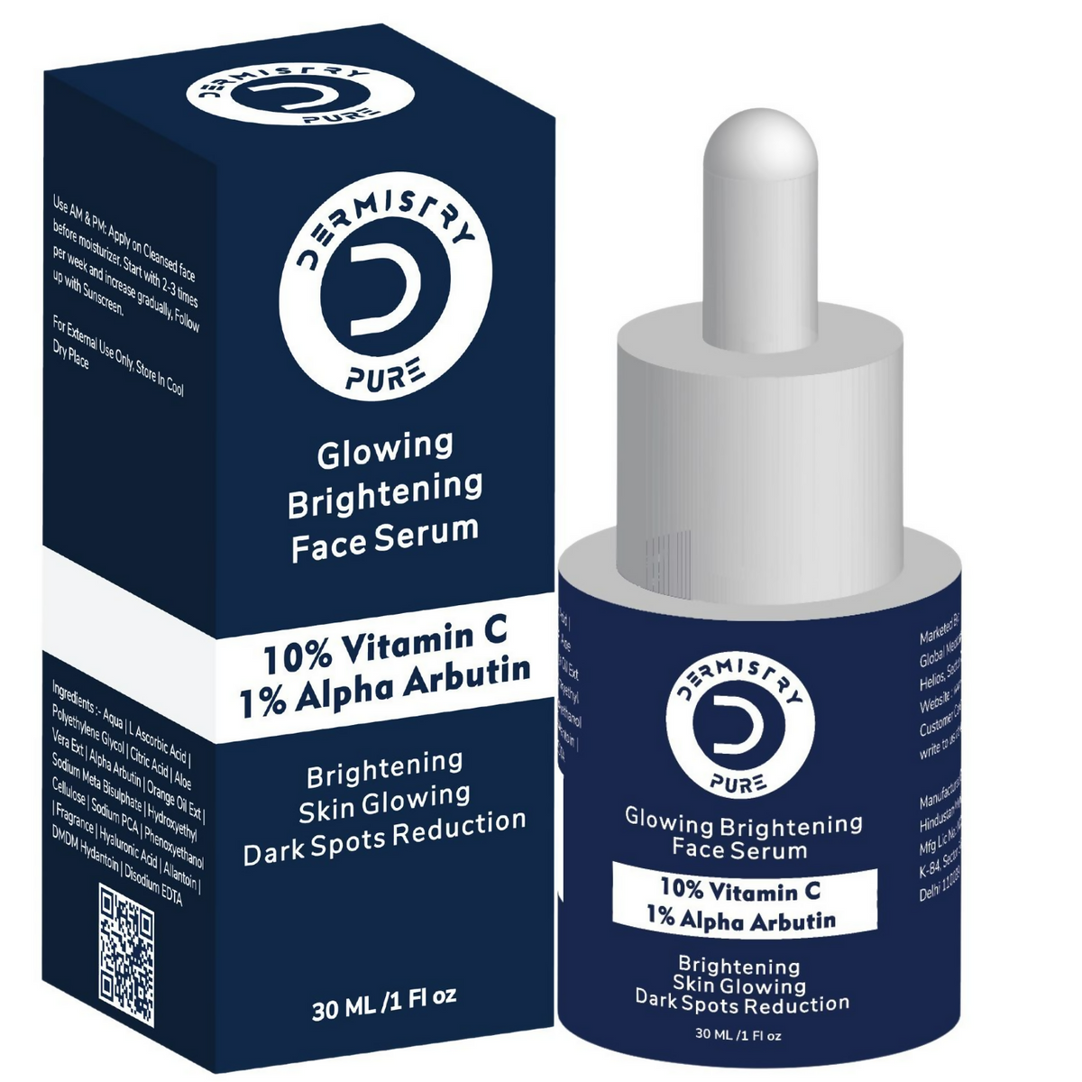 Dermistry 10% Vitamin C 1% Alpha Arbutin Dull Skin Brightening Lightening Fairness Glow Face Serum | Grocsy