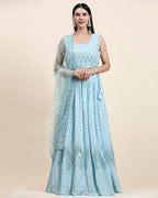 Blue Pure Viscose Georgette Sequence Embroidery work Lehenga Choli with Dupatta - Aakriti | Grocsy