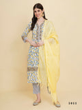 Designer Stylish White cotton Stitched Suit With Dupatta - Tanisha | Grocsy