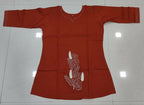 Teeya Creation Womens New Latest Cotton Orange Floral Embroidered Short Kurti | Grocsy