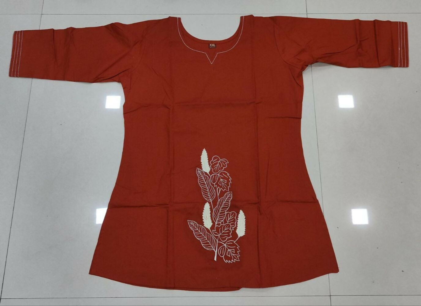 Teeya Creation Womens New Latest Cotton Orange Floral Embroidered Short Kurti | Grocsy