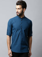Even Apparels Navy blue Color Pure Cotton Men's Kurta With Side Placket (CHK1056) | Grocsy