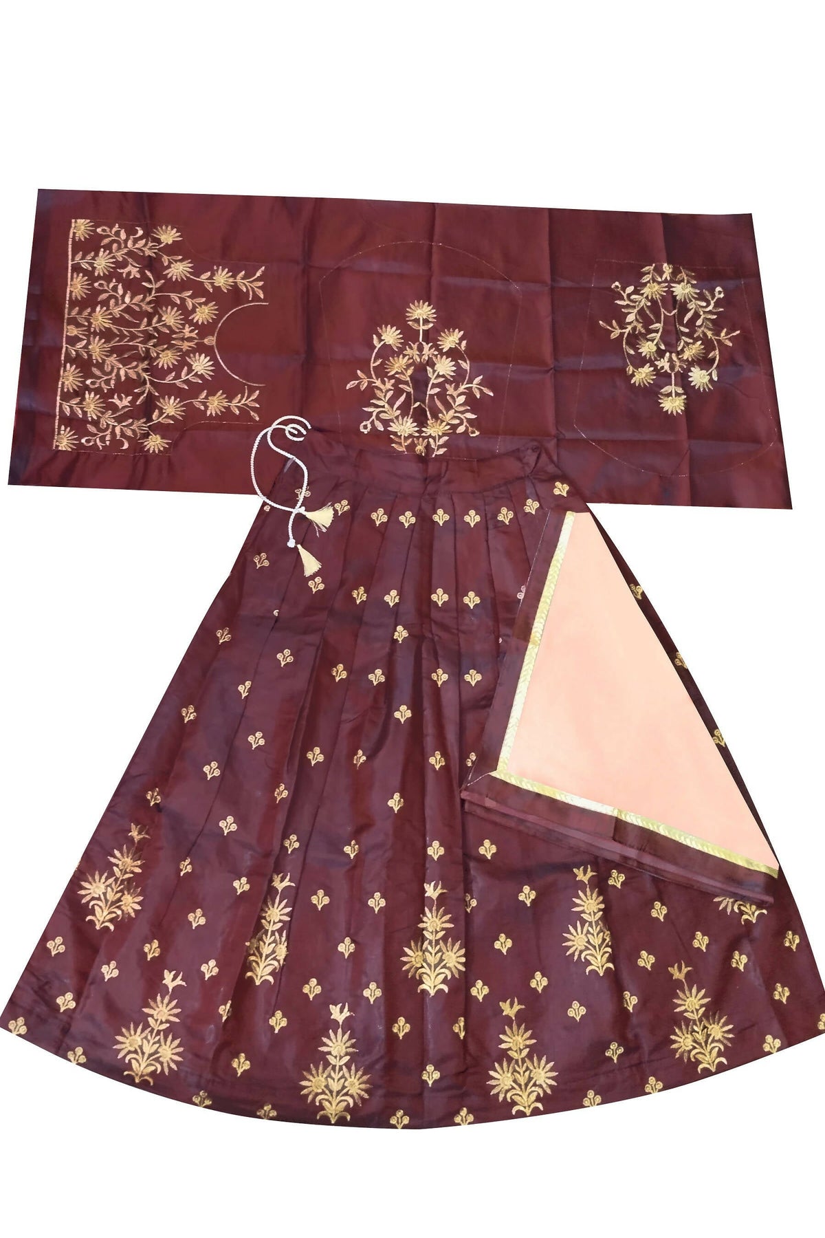 Dwiden Maroon Rohini Tafetta Sattin Semi-Stitched Girl's Lehenga Choli | Grocsy