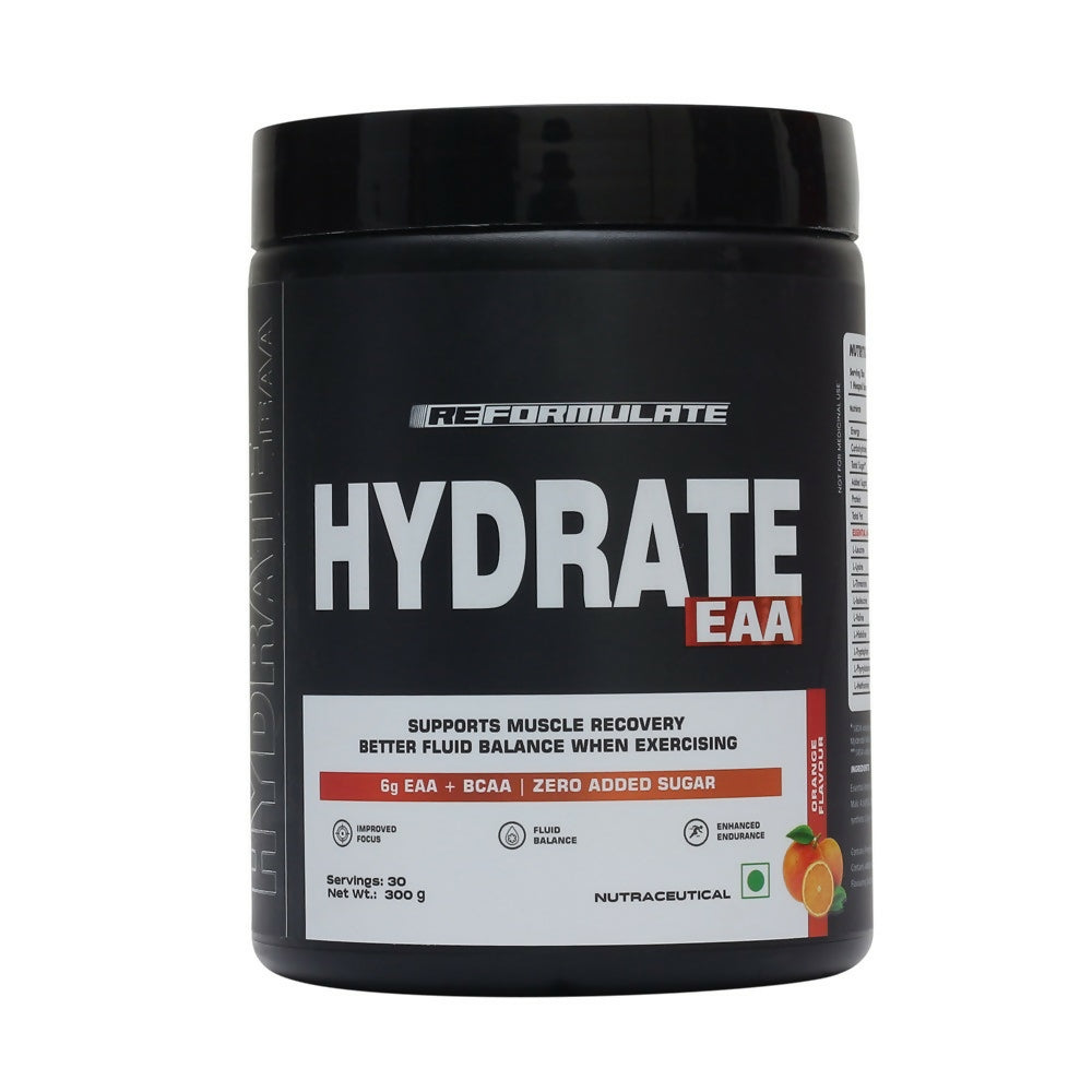 Reformulate Hydrate EAA I Supports Muscle Recovery | Zero Added Sugar | Improved Focus I Fluid Balance - Orange | Grocsy