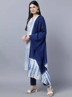 Myshka Women White Blue Tie Dyed Kurta Trousers With Dupatta Set | Grocsy