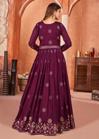 Wine Purple Festive Embroidered Art Silk Anarkali Suit - Emponline | Grocsy