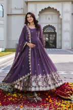 Teeya Creation Womens Wedding Wear Heavy Sequence Embroidery Work Purple Gown Set | Grocsy