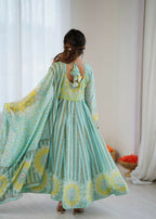 Teeya Creation Sky Soft Organza Digital Printed Party Wear Long Gown | Grocsy