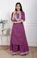 Miravan Women Cotton Magenta gota work Kurta with Flared Palazzo | Grocsy